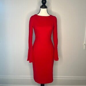 Calvin Klein Women's Red Dress with Flair Sleeves, Size 2